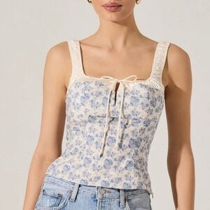 ASTR THE LABEL Blue Floral Milkmaid‎ Top Corset Bustier Size S Sweetheart